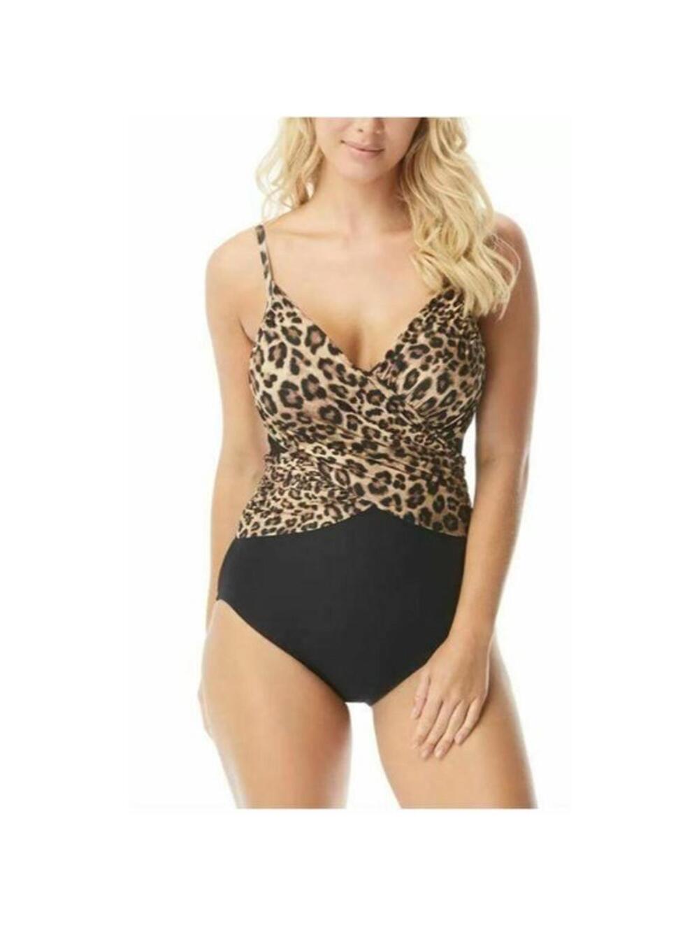 Coco Reef Contours Leopard One Piece Swimsuit Size 10 34C D Tummy Control
